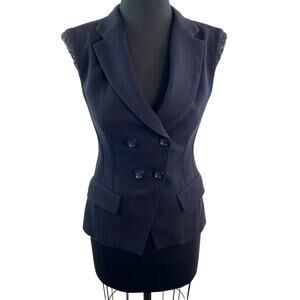Schumacher Navy Blue Vest Wool Notch Lapel Double Breasted Formal Business Sz 2